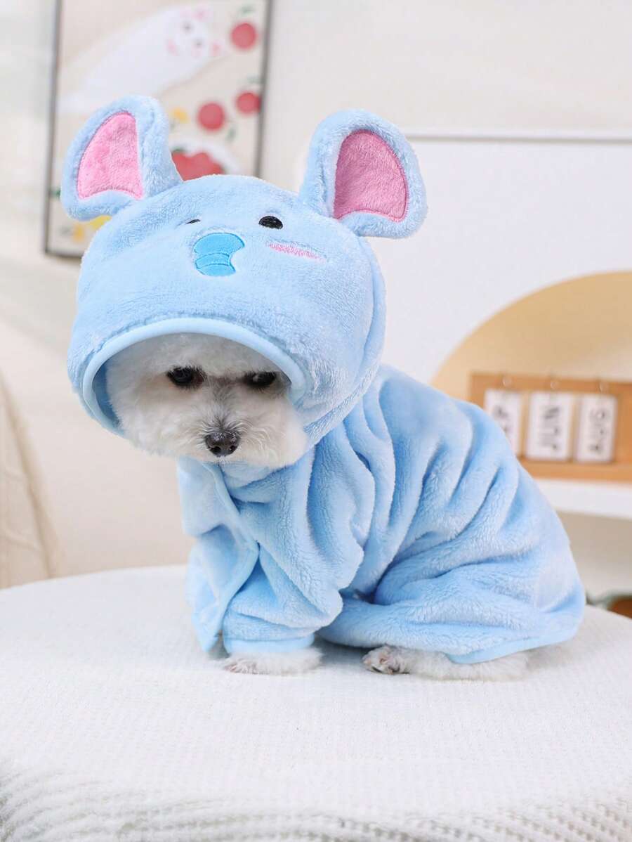 PETSIN 1pc Pet Absorbent Towel, Soft Thick Quick Dry Elephant Hooded Bathrobe, Adjustable Strap For Dog Bathing & Grooming