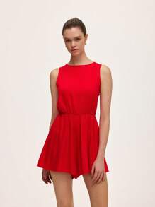 SHEIN Unity Eleganter Damen Jumpsuit in Unifarbe mit Rundhalsausschnitt und ärmellos - Rot - Übersicht 5
