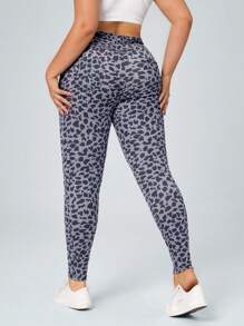 SHEIN Essnce Plus Size Denim Texture Knit Sports Style Leggings - Multicolor - View 2