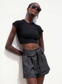 Aveloria Modichic Shorts casuales de cintura alta y piernas anchas de corte estilizante con diseño de lazo en la cintura, estilo calle para uso diario