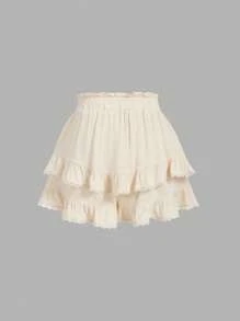 SHEIN MOD Women Summer Casual Solid Color Ruffle Hem Shorts - Apricot - View 2