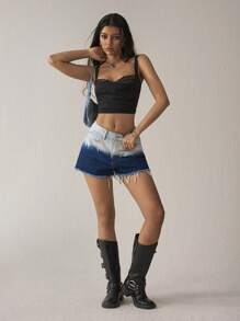 Easelle Shorts vaqueros de talle bajo con diseño degradado en azul, estilo vintage y casual para mujer