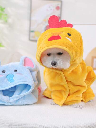 PETSIN 1pc Pet Absorbent Towel, Soft Thick Quick-Drying Small Chicken Hooded Bathrobe, Adjustable Strap For Dog Bath & Grooming