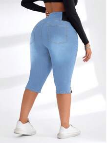 SHEIN SXY Quần Jeans Co Giãn Cỡ Lớn Cho Nữ, Thiết Kế Lưng Thun Ôm Vừa - Rửa nhẹ - Xem 2