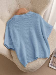 CosyJoli Plus Size Elegant 3D Floral Crew Neck Batwing Loose Fit Pullover Sweater,Slightly Sheer