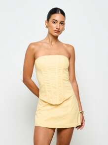 AiiRZ Lightweight Linen Feel Mini Skort Summer Resort Wear High Waisted Short Wrap Style Skort Beachwear Vacation Fashion Chic Holiday Design - Yellow - View 1