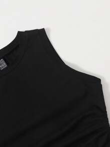 SHEIN EZwear Summer Drawstring Ruched Side Crop BlackTank Top