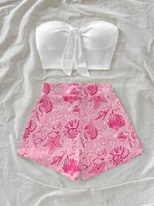 Soleia Bộ đồ đi nghỉ giản dị in hình vỏ sò thủ công phong cách biển màu hồng, thích hợp cho mùa hè và bãi biển, dành cho nữ - Nhiều màu - Xem 6