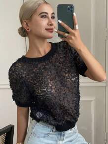 DAZY Women's Solid Color Body-Fitting Short Sleeve Pullover Blouse, Elegant Summer Top