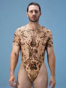 FeverCity Fever City 男士数码印花网眼露肩 V 领短袖连体裤 - 彩色 - 查看 3