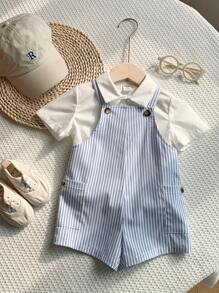 SHEIN رومبير للأطفال الصبيان بتصميم مخطط، تصميم جذاب متعدد الاستخدامات مناسب للربيع والصيف، للارتداء داخل المنزل وخارجه، الاستخدام اليومي والرياضة واللعب والحفلات وتصوير الصور والإجازات والمناسبات - الأزرق - مشاهدة 8