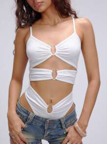 TRNVIE 金属镂空肩带女式紧身衣