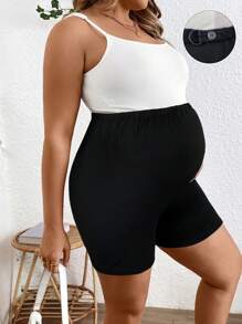 SHEIN Plus Size Solid Color Adjustable Waist Maternity Casual Shorts - Multicolor - View 10