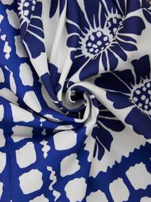 SHEIN Maternity Jumpsuit Maternity Floral Print Jumpsuit For Summer Holiday - Blue and White - View 6