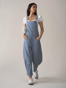 Easelle Women's Casual Blue & White Striped Cropped Jumpsuit, Spring/Summer - Blue and White - View 4