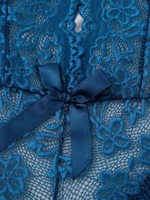 女士性感蕾丝蝴蝶结吊带连体裤 - 水鴨藍 - 查看 7