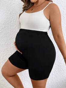 SHEIN Plus Size Solid Color Adjustable Waist Maternity Casual Shorts - Multicolor - View 3