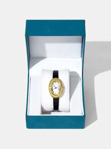 MOTF OVAL SHAPED GOLD COLOR ROMAN NUMERAL WOMEN'S WATCH - Black - View 4