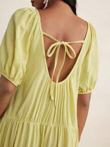 Amiko Spring Summer Pastel Yellow Dropped Waist Tiered Boho Midi Dress Women Summer Cotton Butter Yellow Dress - Yellow - View 3