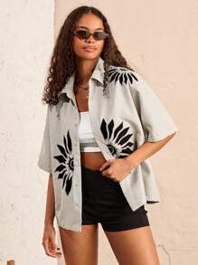 Manfinity VCAY 多件装男士翻领短袖宽松新款印花衬衫 - 淺灰色 - 查看 3