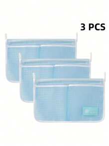 1 pieza/2 piezas/3 piezas Bolsa de malla de almacenamiento colgante de doble capa para refrigerador, bolsas de almacenamiento lavables para refrigerador, bolsillo colgante de almacenamiento multipropósito para el lateral del refrigerador adecuado para almacenar paquetes de salsa, condimentos, ketchup, etc. (azul y blanco)