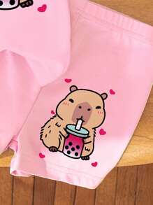 SHEIN Baby Girls Casual Fashion Creative Paddington Bear Colorblock Cute Cartoon Print Casual Short Sleeve T-Shirt And Shorts 2 Pieces Set, Sibling Outfits Matching Outfits (2 Sets Pieces Are Sold Separately) - Multicolor - View 6