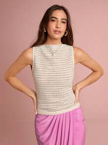 Enchnt Spring/Summer Romantic Women Solid Color Pleated Sleeveless T-Shirt, Elegant Office/Commute,For Romantic Dinner Dates&Holiday &Vacation&Fternoon Tea &Vacation &Wedding Season&Sweet Date&Graduation Season&Daily Commuting,Summer Top For Women