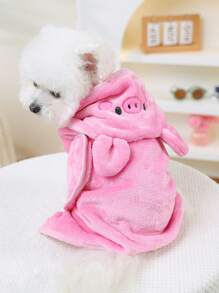 PETSIN 1pc Pet Absorbent Towel, Soft Thickened Quick-Dry Small Pig Hooded Bath Robe With Adjustable Strap, Dog Bathing Grooming Towel