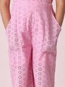 SUMWON Schönes Set aus Peplum-Top mit Broderie Anglaise und weiten Hosen für Sommer, Urlaub, Strandresort, Festival, festliche Anlässe - Pink - Übersicht 6