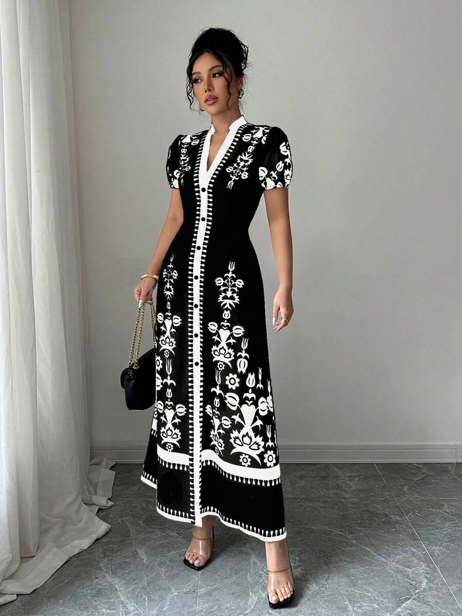 Elenzga 万圣节服装黑色印花修身女式连衣裙 - 黑與白 - 查看 1