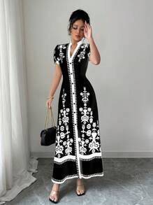 Elenzga 万圣节服装黑色印花修身女式连衣裙 - 黑與白 - 查看 5