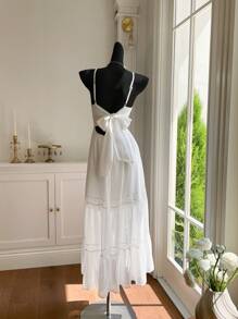 Comfortcana 白色编织细肩带女士度假连衣裙