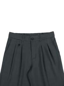 Claim Dot Men's Casual Plain Color Folding Pleated Slanted Pocket Trousers