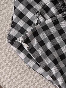 女式全新格纹甜美修身喇叭形无袖吊带背心连衣裙 - 黑與白 - 查看 5