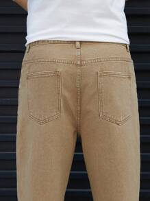Manfinity Hypemode Jeans amples délavés avec poche inclinée pour homme grande taille - Kaki - Voir 6