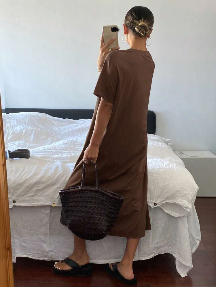Solid Drop Shoulder Tee Dress Sundress