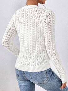 SHEIN Frenchy Áo Cardigan dài tay đơn sắc cài nút phía trước cho nữ - trắng - Xem 2