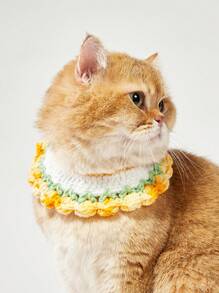 PETSIN 渐变黄色郁金香图案可爱宠物围巾围兜针织可爱宠物配饰颈手帕，适用于猫 - 彩色 - 查看 1