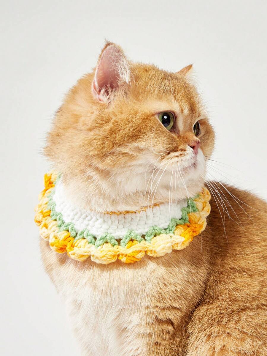PETSIN 渐变黄色郁金香图案可爱宠物围巾围兜针织可爱宠物配饰颈手帕，适用于猫 - 彩色 - 查看 1