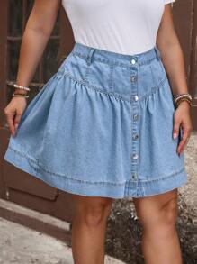 EMERY ROSE Plus Size Soft Denim Mini Skirt, Casual Summer & Holiday