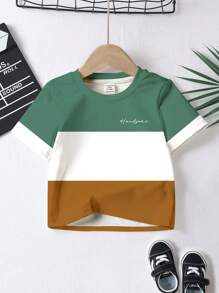 SHEIN 3 pièces T-shirts à manches courtes pour bébé garçon, style classique décontracté, imprimé graphique couleur bloquée, col rond, convient pour l'été - Multicolore - Voir 5