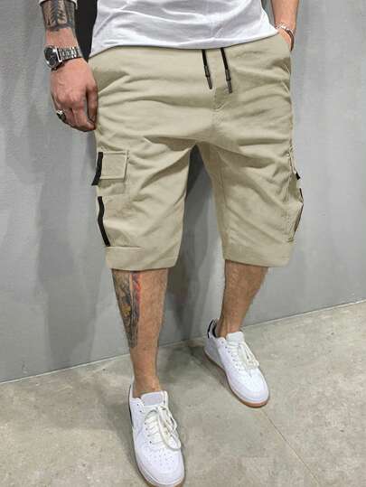 Manfinity Homme Men Flap Pocket Drawstring Waist Cargo Shorts