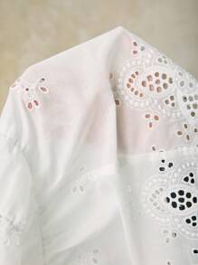 SHEIN Blusa de maternidad con bordado calado y detalle de volantes, ideal para vacaciones de verano - Blanco - Ver 6