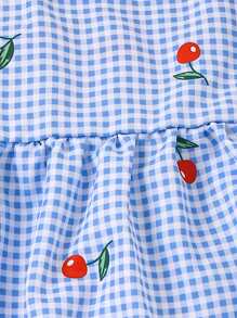 SHEIN Vintaside Kids Young Girl Plaid Cherry Print Camisole Top And Shorts Set, Summer Cool And Comfortable Outfit For Outdoor Activities Summer Holiday