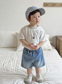 SHEIN Baby Boy Washed Blue Casual Denim Shorts - Medium Wash - View 6