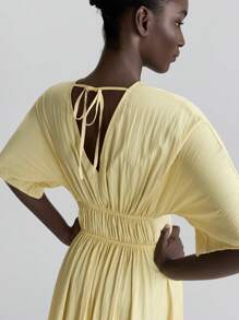 Ontre Damen Vier-Jahreszeiten Bürokleid mit Taille, Hochzeitsgast Kleid, Lehrerin Kleid, Club Kleid, Business Lässig Kleid, Old Money Stil, Retro Damen Kleid, Lässig Street-Style, Rundhals Fledermausärmel, plissiertes Taschen Midi Kleid