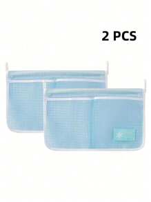 1 pieza/2 piezas/3 piezas Bolsa de malla de almacenamiento colgante de doble capa para refrigerador, bolsas de almacenamiento lavables para refrigerador, bolsillo colgante de almacenamiento multipropósito para el lateral del refrigerador adecuado para almacenar paquetes de salsa, condimentos, ketchup, etc. (azul y blanco)