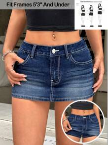 SHEIN PETITE Women's Blue Denim Shorts Skinny Stretch Culottes Music Festival Outfits