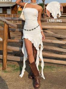 SHEIN EZwear 女士中长款无袖连衣裙，纯色简约时尚，适合夏季 - 白色 - 查看 3