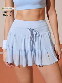 CourtClass Women's Elegant Mesh Patchwork With Leggings Sports Shorts Skirt Women S Bottoms - Baby Blue - View 1